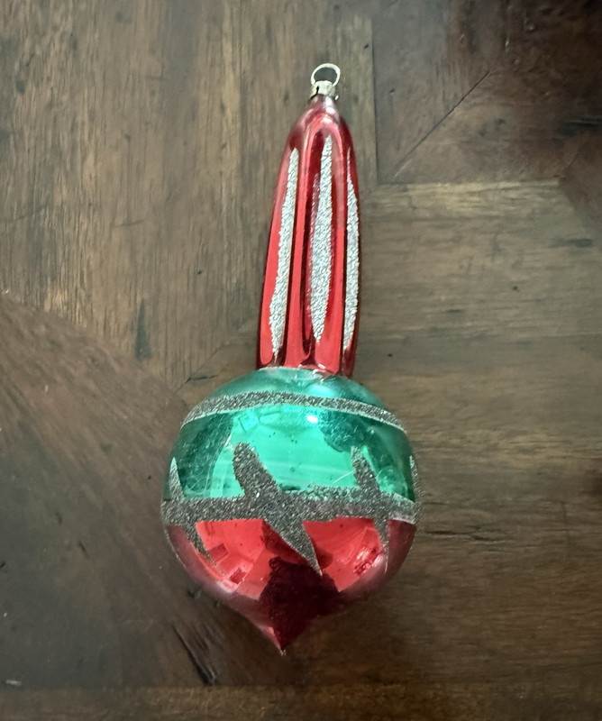 Beautiful Vintage 6” Glass Teardrop Finial Poland Christmas Ornament Hanging
