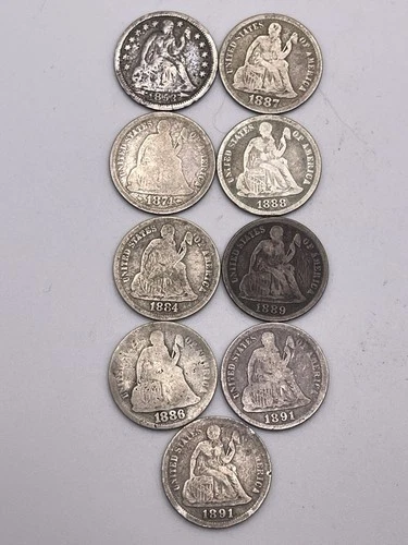 Lot of (9) Seated Liberty Dimes 1853-74-84-86-87-88-89-91 x2 VG LOT S5