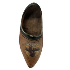 Vintage Dutch Wooden Shoe Clog Sailboat Hand Painted Hand Carved Ghent Belgium