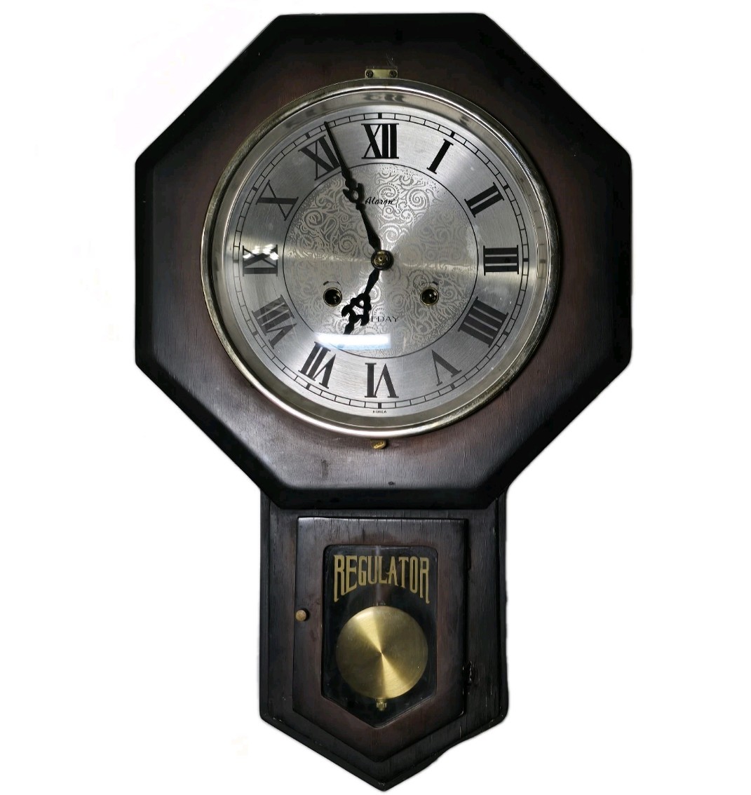 Alaron 31 Day Wall Clock Regulator Wood Pendulum Key Wind Korea Works No Chime.