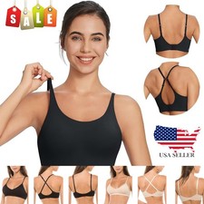 Low Back Bra Wireless Padded Bralette Thin Straps Comfort Halter Backless Cross