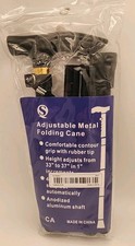 Folding Cane Adjustable Metal Adjustable 33"-37" 4 Folding Sections Black Travel