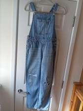 Marks and Spencer Girls Distressed Blue Denim Dungarees Age 11-12 Years USED