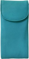 Double Flap Leather Eyeglass Case, Soft Multi-Functional 2-in-1 Turquoise