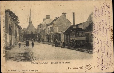 Ak Lesigny Seine et Marne, Rue de la Croix, Eglise - 3479669