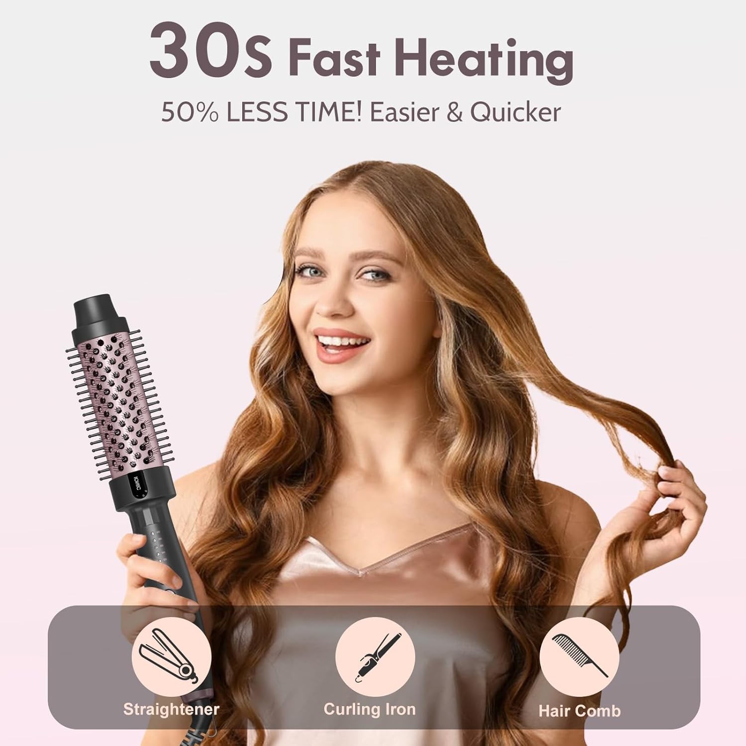 Thermal Brush Hair Curling Brush, 30s Fast Heated Round Brushes Rose Gold 
