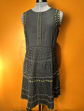 Tory Burch Black Eyelet gold Studded Sleeveless Round Neck A-Line Dress 6 women