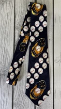 Steven Harris Hand Made 100% Polyester Baseball Mitt and Ball Theme Necktie. NEW