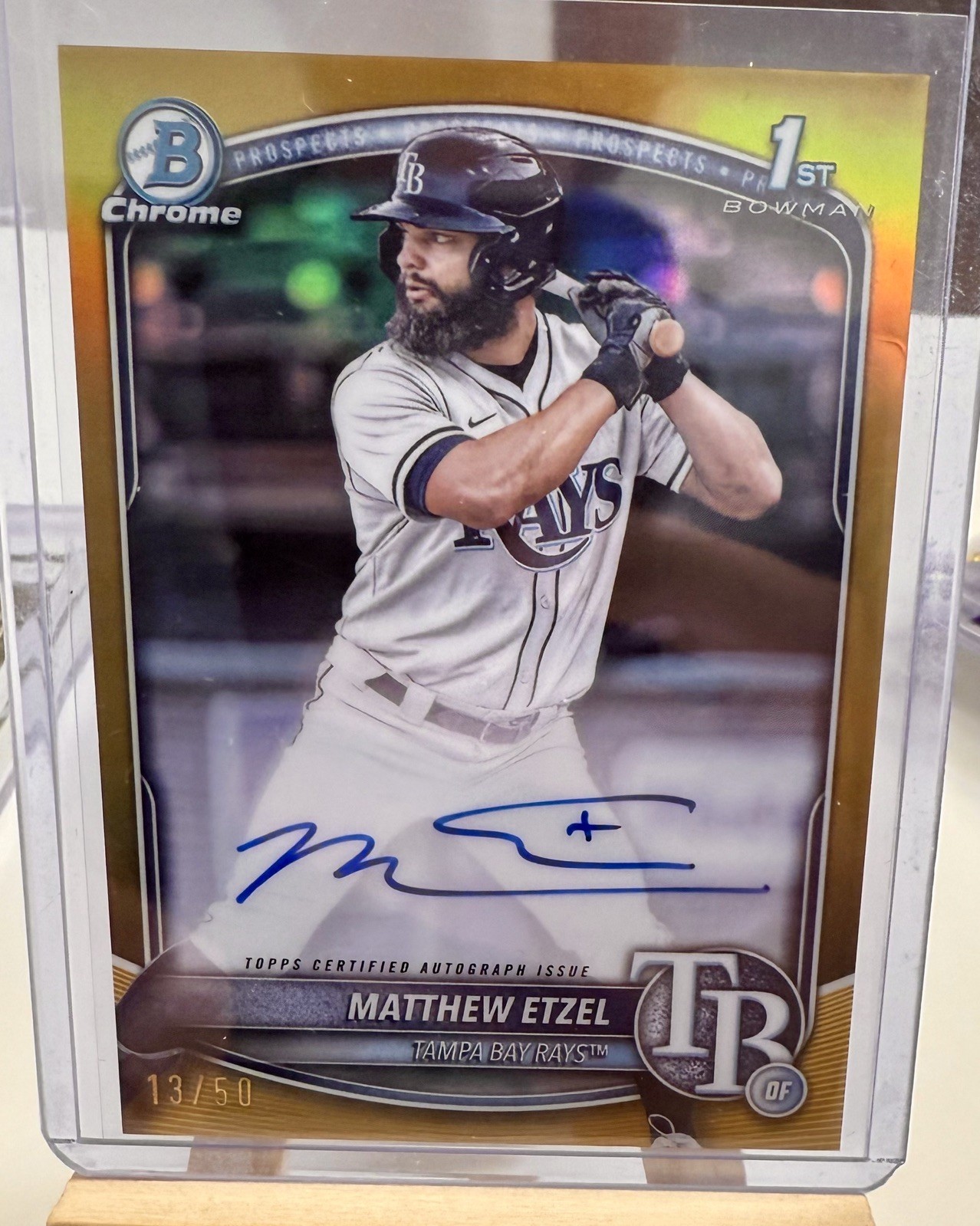 2025 Bowman Chrome 1st MATTHEW ETZEL  True Gold Auto # /50  #CPA-ME Rays 🔥🔥