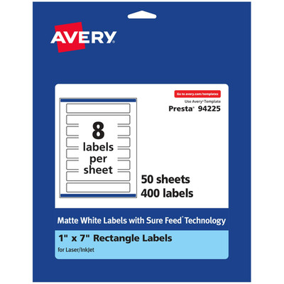 Avery Matte White Rectangle Labels Sure Feed Technology 1 X 7 400 Matte White