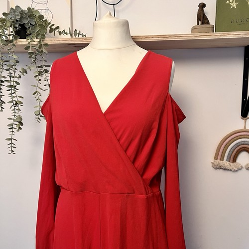 Women’s Newlook Bright Red Cold Shoulder Jumpsuit Size Uk 16 - Picture 2 of 5