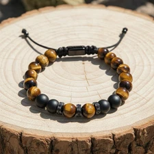 Tiger Eye Black Onyx Beaded Bracelet Healing Protection Women Men Jewelry Gift