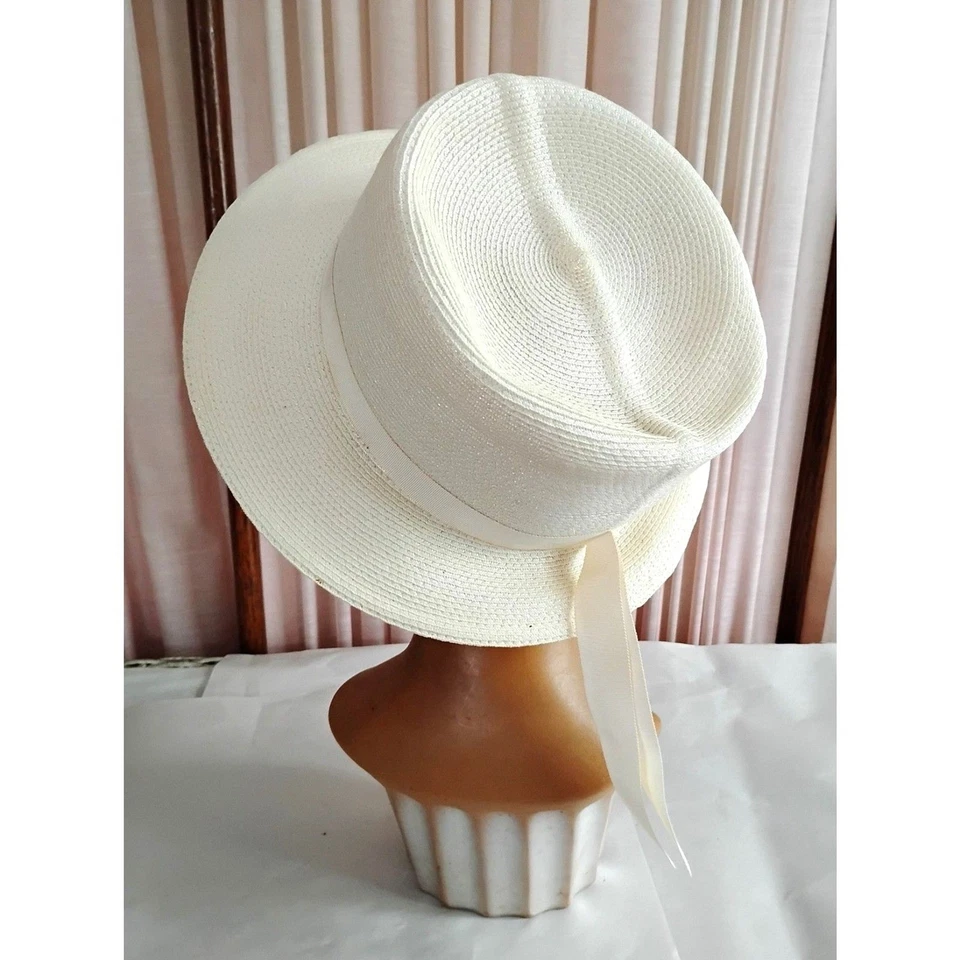 1960s Vintage Off White Hat, Synthetic Straw, Size 21 1/2 - Image 3 of 4
