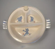 Vtg. Childs Divided Warming Plate/Little Boy Blue/ Excello / Stainless & Pottery