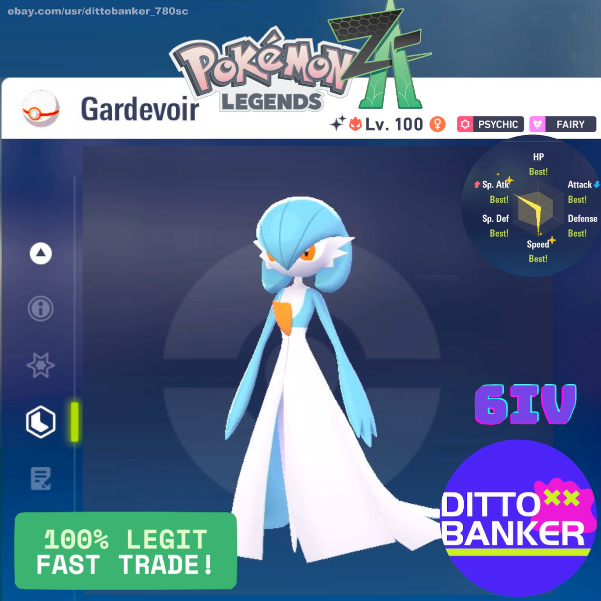 Pokemon Legends ZA✨SHINY Gardevoir Lv.100 ALPHA Female Modest/6IV