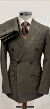 Olive beige pinstripe double breasted super 180 wool suit