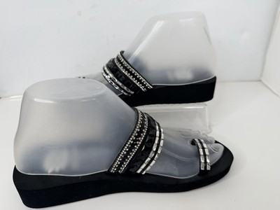 Yellow Box Sandals Womens 5.5 Black Wedge Rhinestone Thong Flip Flop