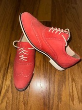 COLE HAAN Alisa Women  s Red Suede Wingtip Oxford White Laces D39397 Size 9B -K12