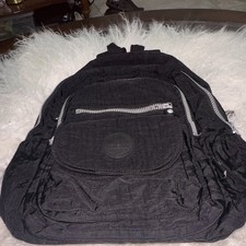 Unisex Kids Nylon Backpack Black Solid Zip Closure Adjustable Strap Top Handle