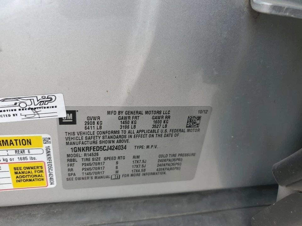 2012 Chevrolet Traverse Left Front Door Trim Panel Gray Used OEM 440508 Foto 3 de 4