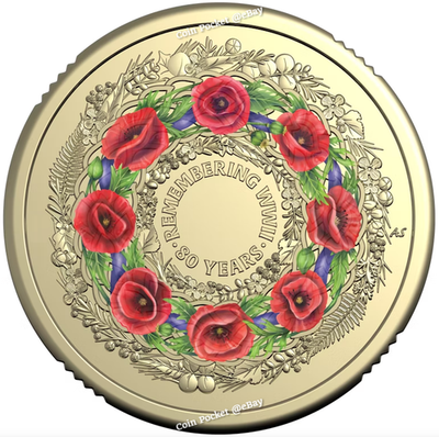 Remembering WWII 80 Years Wreath Remembrance Red Poppy Two Dollar