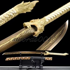 45'' Gold Wolf Sword Carbon Steel Broadsword Saber Katana Lightning Pattern