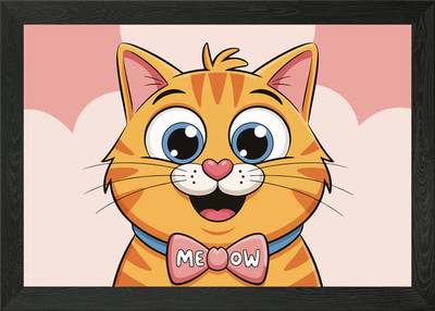 Cartoon orange Katze mit Fliege gerahmtes Wandbild Poster Leinwanddruck Bild