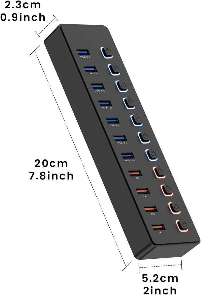 Powered USB 3.0 Hub 11-Port USB Hub Splitter 7 Faster Data Transfer Ports+ 4 ...