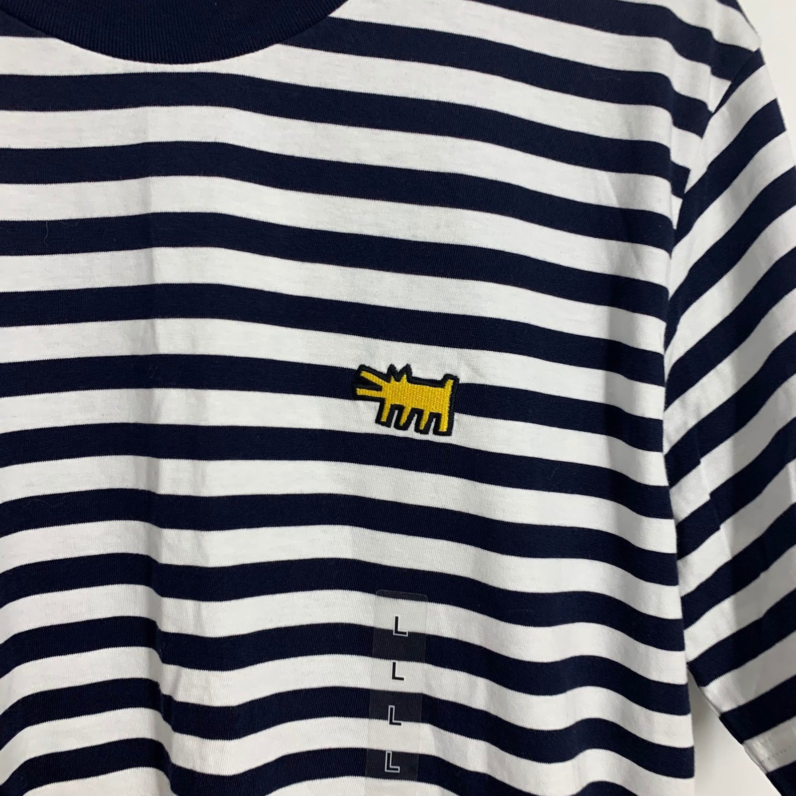 Uniqlo UT Archive Keith Haring Striped T-Shirt Navy White Barking Dog Large thumbnail 6