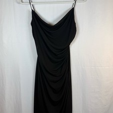 David Meister Dress Womens Size 8 Black Cowl Neck Spaghetti Strap Midi Ruched