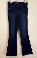 SPANX Women's Dark Wash High Rise Flare Jeans Stretch Zip Pockets Petite S