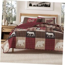 Rustic Cabin Full/Queen Size Quilt Set with Full / Queen Hemlock Red/Brown