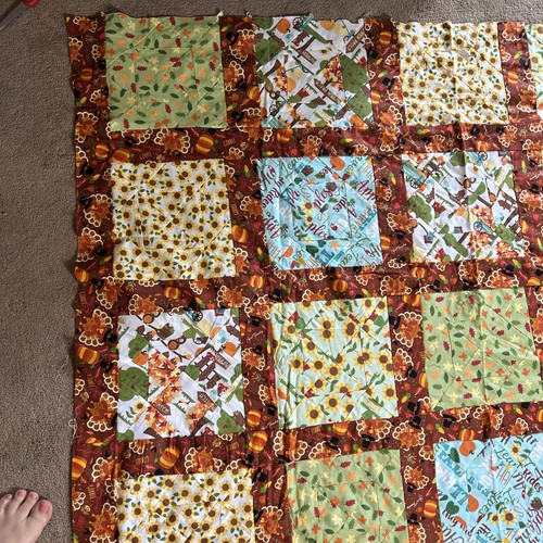 Handmade Machine Sewn Quilt Top Fall Harvest Autumn Pumpkins Unfinished 55”x 70” - Picture 8 of 11