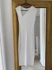 Zara White Ribbed Midi Dress M Sleeveless Bodycon Minimalist Summer Holiday Wear