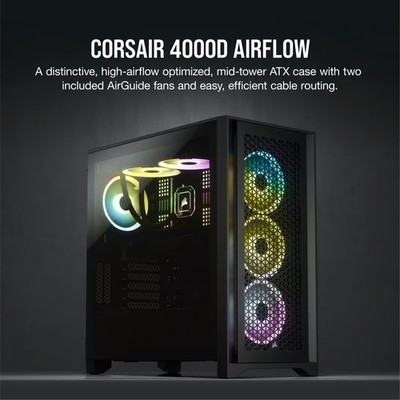 Corsair 4000D AIRFLOW Tempered Glass Mid-Tower ATX PC Case - Black