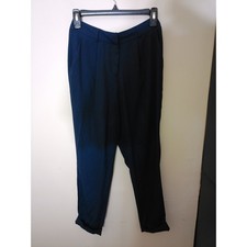 ASOS Tapered Trousers Women Size 4 Navy Blue Pleated High Rise Cuffed Career