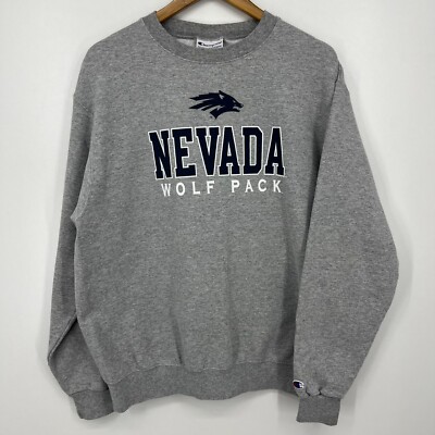 Champion Nevada Wolf Pack Sweatshirt Men's Size L Gray UNR NCAA Crew Neck 
