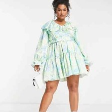 Women's ASOS LUXE Curve Marble V neck Belted Twill Smock Dress Size 22