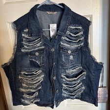 Highway Jeans Blue Frayed Distressed Denim Jean Vest Size 22/24 Youth Indigo