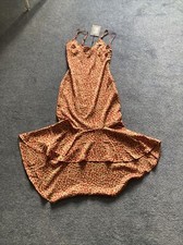 PRETTYLITTLETHING Red Leopard Print Frill Hem Midi Dress UK Size 6