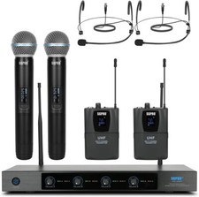 4-Channel Wireless Microphone System - 250Ft Range Metal Mics Receiver 1429
