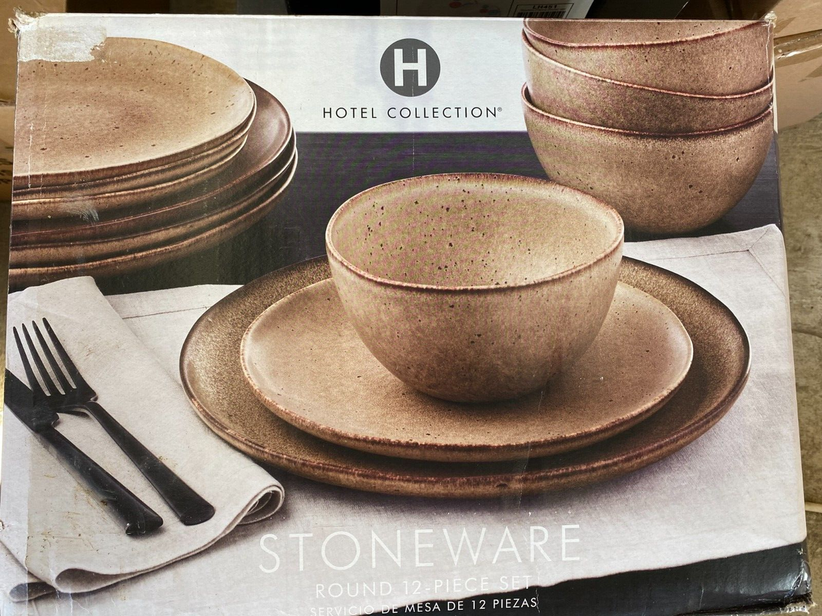 HOTEL COLLECTION Brown Stoneware 12 Dinnerware Set, Service