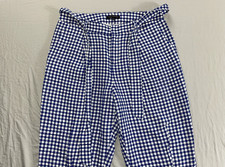 Banana Republic Women's Relaxed Taper Belted Linen Blend Pants. Blue Check, 12.
