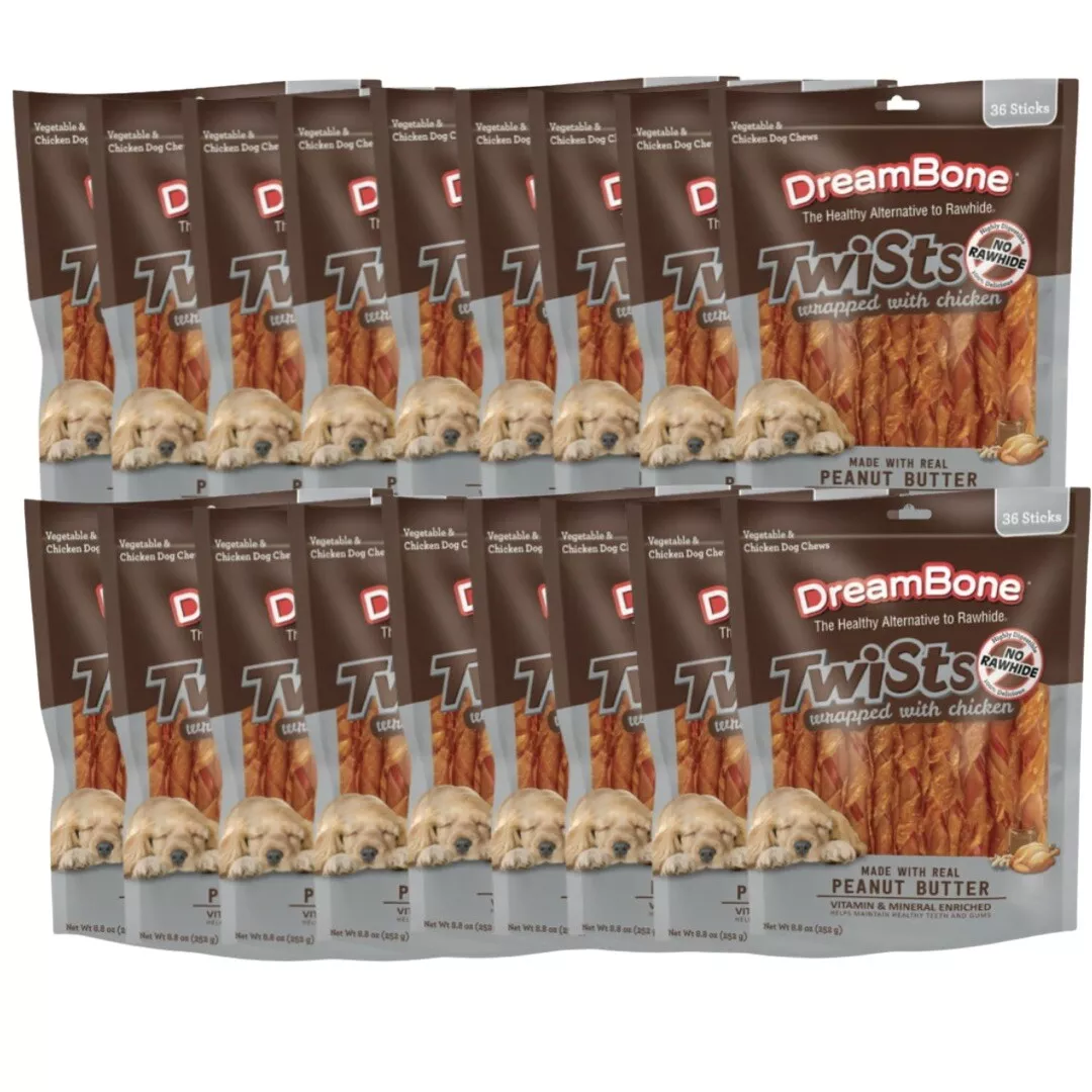 18 PACKS DreamBone Twists Wrapped with Chicken Dog Chews 36ea