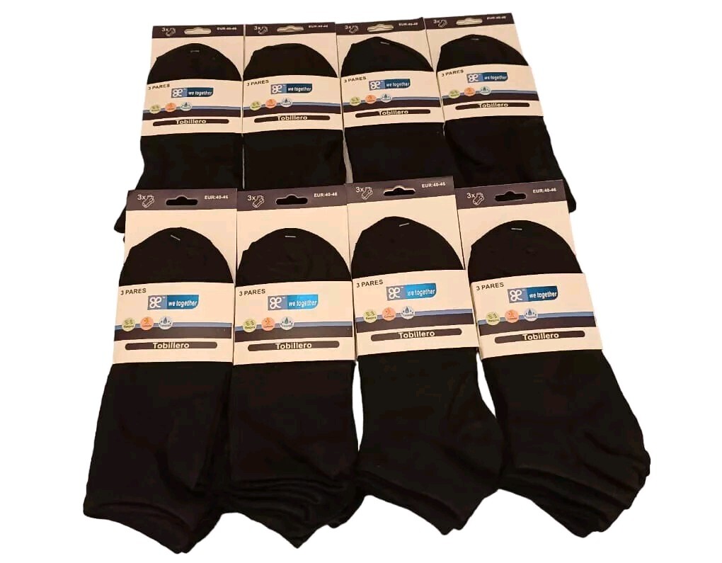 LOTE 24 PARES CALCETINES TOBILLEROS HOMBRE NEGRO TALLA UNICA 40/45 ENVIO GRATIS