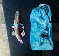 Beaded Quartz Points Paua Shell Cruelty Free Elk Antler Wand with Gemstone Beads
