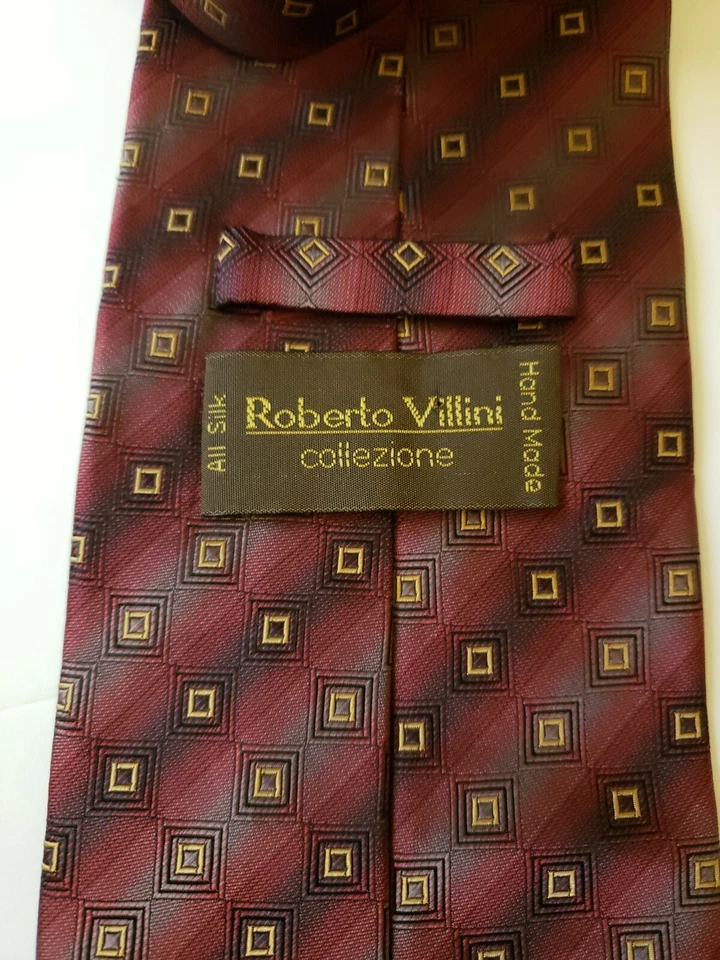 Corbata de cuello de diseñador Roberto Villini para hombre 100 % seda hecha a mano rayas rojas negocios Foto 4 de 4