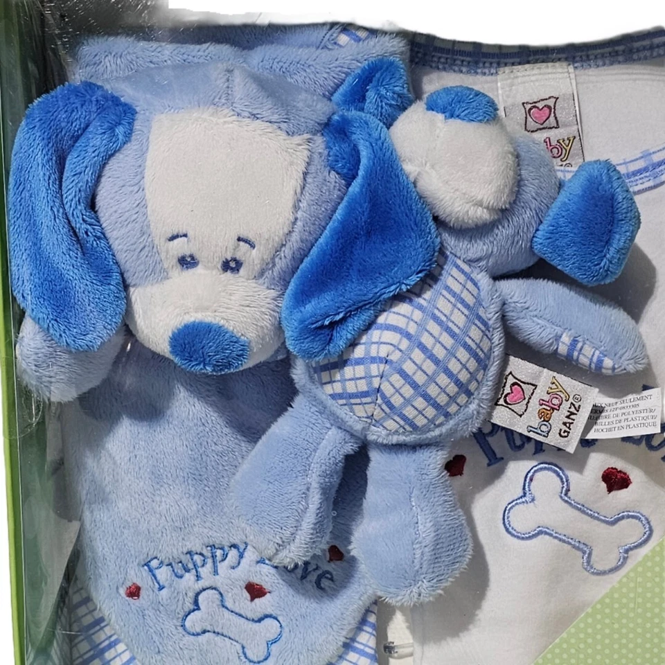 Juego de regalo vintage Baby Gantz BG2291 Puppy Love con manta azul y sonajero Foto 2 de 4