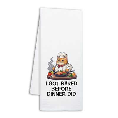 Funny Kitchen Towels for Women I Got Baked Before Dinner Did Cute Cat Dish To...
