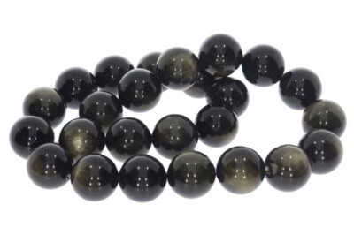 0.38 lfm (81,97   */ 1 lfm) 16S103 -  Ø 16mm Gold Obsidian Kugel Strang Minerali